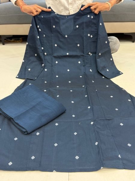 Stylish Blue South Cotton Kurta Set with Elegant Jacquard Work for Summer Wear Cotton Kurtis Wholesale