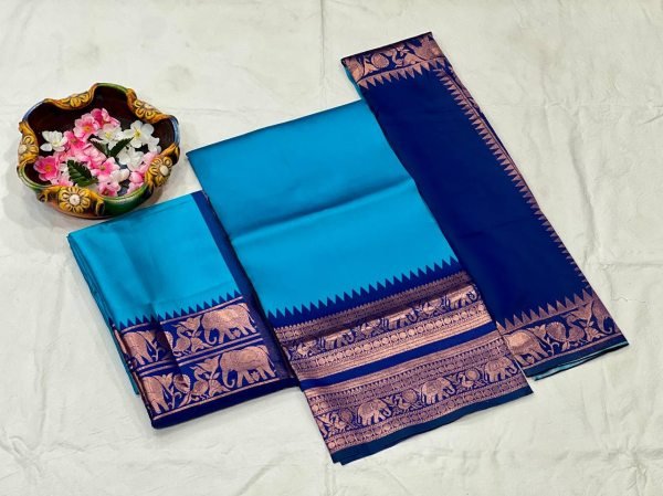 Stylish Blue Women's Kanjivaram Silk Half Saree with Banarasi Silk Dupatta For Festival  Half Saree Lehenga
