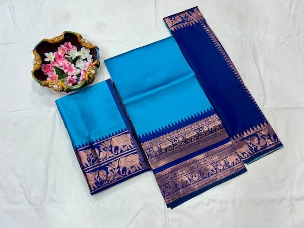Stylish Blue Women's Kanjivaram Silk Half Saree with Banarasi Silk Dupatta For Festival  Half Saree Lehenga
