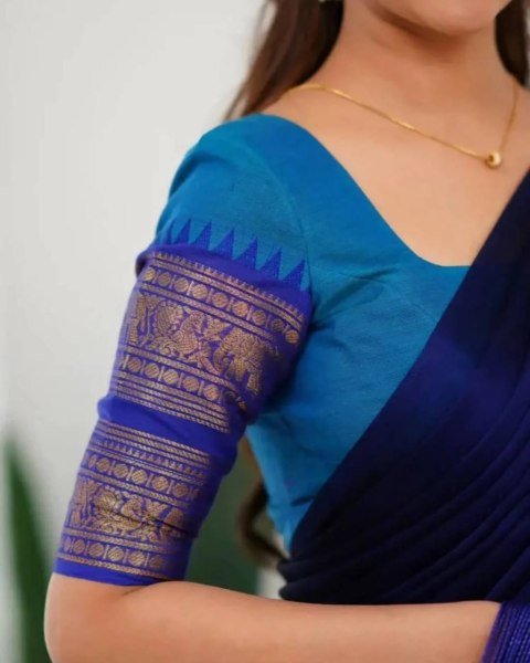 Stylish Blue Women's Kanjivaram Silk Half Saree with Banarasi Silk Dupatta For Festival  Half Saree Lehenga