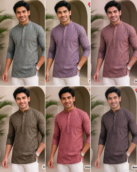 Stylish Brown Designer Men Chikan Work Kurta for Festive and Casual Occasions Mens Short Kurta