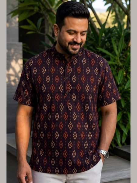 Stylish Brown Premium Men's Cotton Printed Kurta for Everyday  