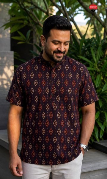 Stylish Brown Premium Men's Cotton Printed Kurta for Everyday  Mens Shirt