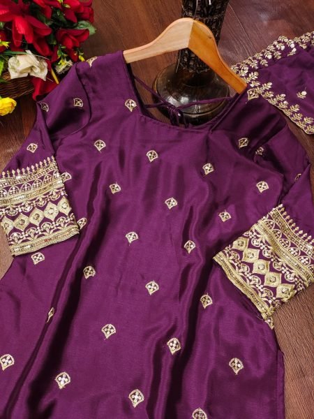 Stylish Chinon Sharara Suit with Embroidery and Sequence Work  Fully Stitched with Sharara Bottom and Matching Dupatta Ready To Wear Collection