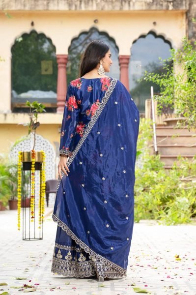 Stylish Chinon Silk Kurti with Digital Print  Embroidery  and Sequin Work     Complete Set with Plazo and Dupatta  Ready To Wear Collection