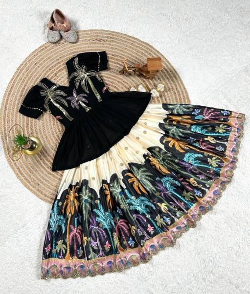 Stylish Chinon Silk Lehenga Choli for Girls with Cutwork Border Girls Wear