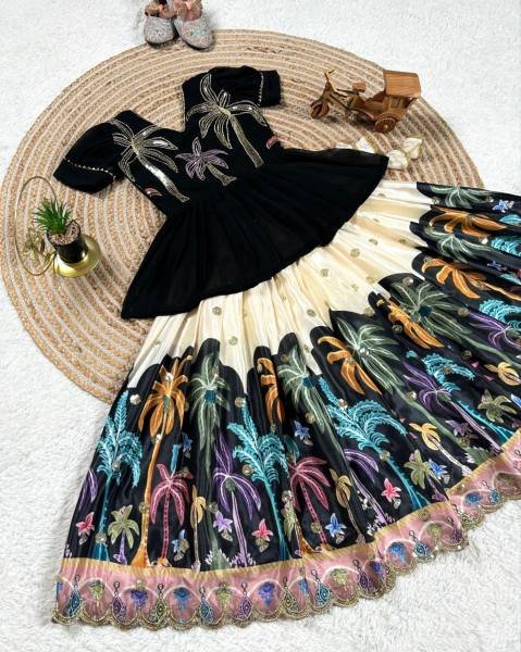 Stylish Chinon Silk Lehenga Choli for Girls with Cutwork Border Girls Wear