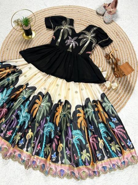 Stylish Chinon Silk Lehenga Choli for Girls with Cutwork Border Girls Wear