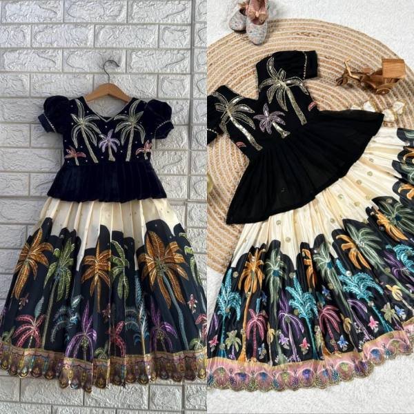 Stylish Chinon Silk Lehenga Choli for Girls with Cutwork Border Girls Wear