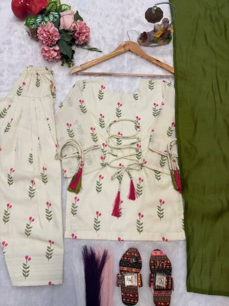 Stylish Cream Green Girls and Women Matching Farshi Salwar Suit Combo for Festive Wear Girls Wear