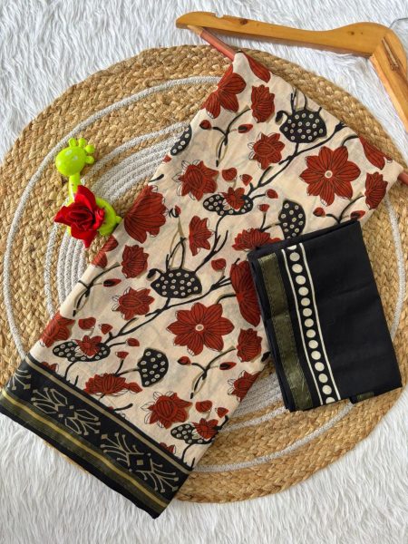 Stylish Cream Maheshwari Silk Cotton Saree with Rich Zari Border Perfect for Festive Wear Sarees 