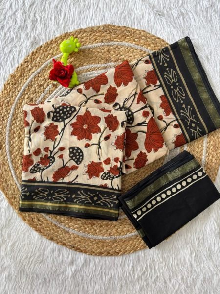 Stylish Cream Maheshwari Silk Cotton Saree with Rich Zari Border Perfect for Festive Wear Printed Cotton Sarees Wholesale