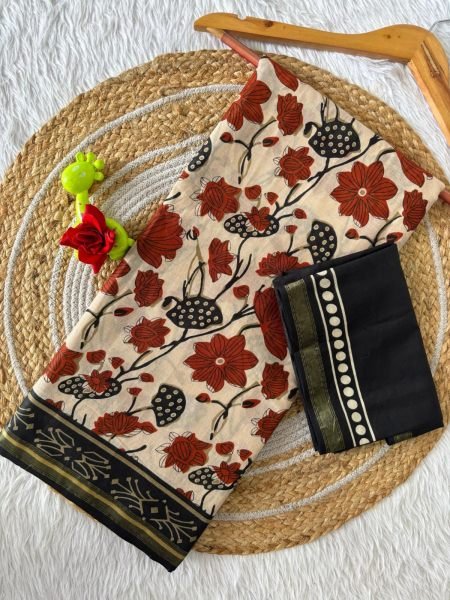 Stylish Cream Maheshwari Silk Cotton Saree with Rich Zari Border Perfect for Festive Wear Printed Cotton Sarees Wholesale
