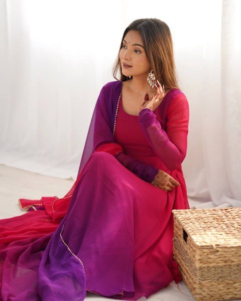 Stylish Dark Pink Georgette Three Piece Anarkali Set for Wedding Wear Anarkali Kurtis 