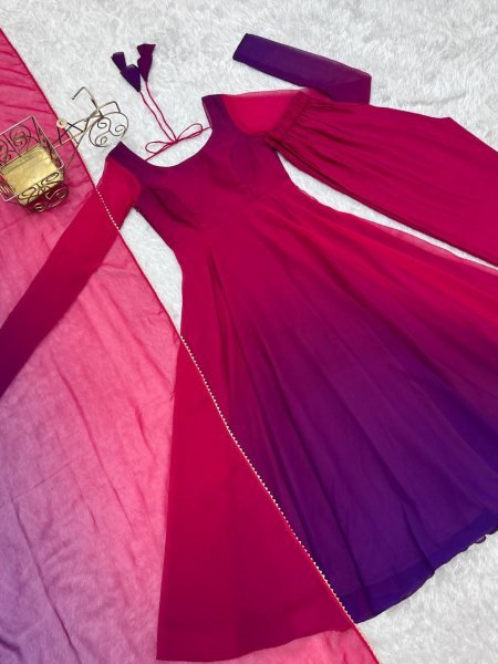 Stylish Dark Pink Georgette Three Piece Anarkali Set for Wedding Wear Anarkali Kurtis 