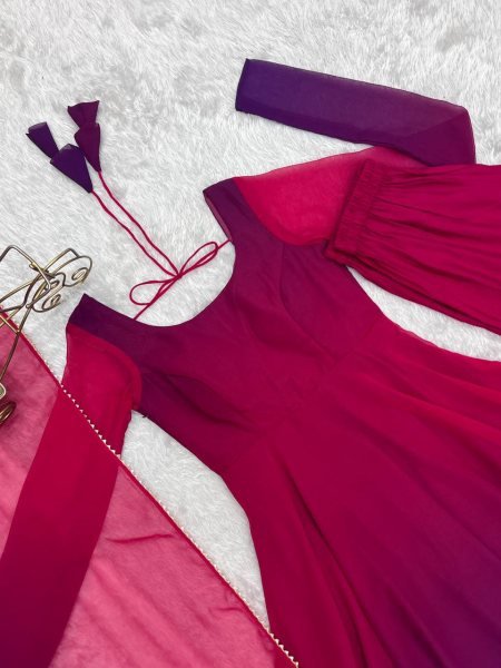 Stylish Dark Pink Georgette Three Piece Anarkali Set for Wedding Wear Anarkali Kurtis 