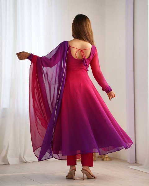 Stylish Dark Pink Georgette Three Piece Anarkali Set for Wedding Wear Anarkali Kurtis 