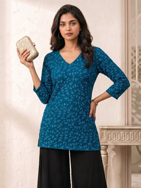 Stylish Designer Georgette Short Kurti With Embroidered for Women In Wholesale Rate Kurtis