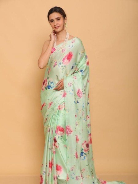 Stylish Digital Print Saree in Japan Satin Silk Party Wear Saree Collection at Low Price from Surat Sarees 