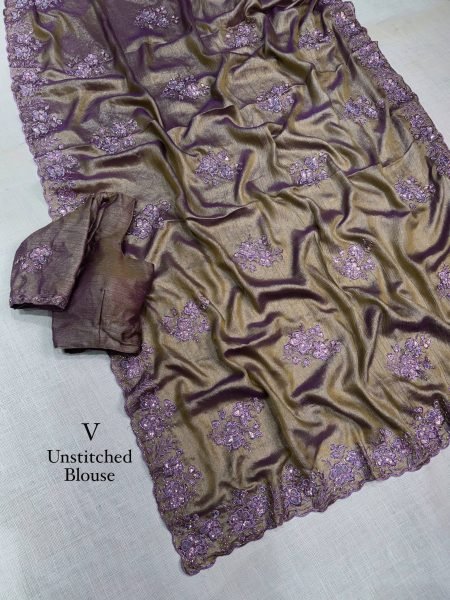 Stylish Dusty Mauve Meri Gold Saree with Full Body Zari and Sequin Beads Work Embroidery Sarees Wholesale