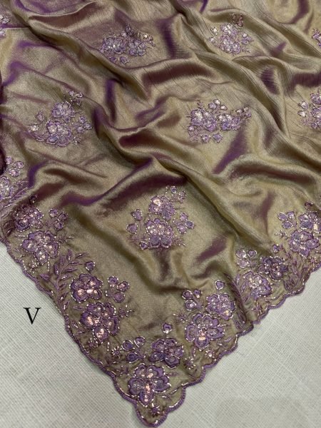 Stylish Dusty Mauve Meri Gold Saree with Full Body Zari and Sequin Beads Work Embroidery Sarees Wholesale