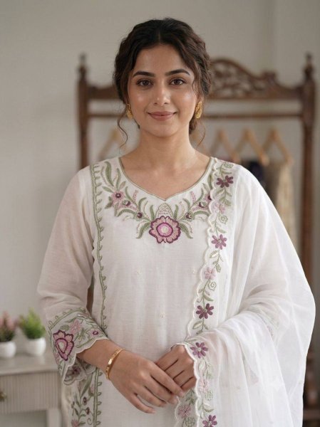 Stylish Embroidered Fox Georgette Kurti Palazzo Ensemble Ready To Wear Collection