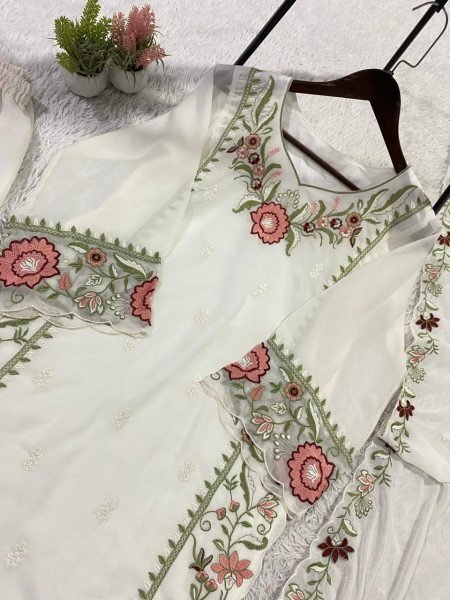 Stylish Embroidered Fox Georgette Kurti Palazzo Ensemble Ready To Wear Collection
