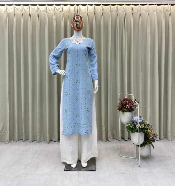 Stylish Fancy Kurta Plazzo Set with Embroidery Work Wholesale Price Ready To Wear Collection
