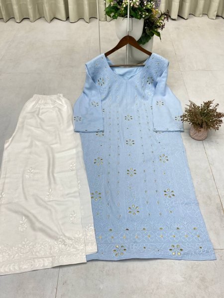 Stylish Fancy Kurta Plazzo Set with Embroidery Work Wholesale Price Ready To Wear Collection
