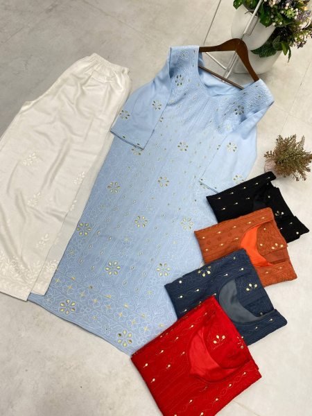 Stylish Fancy Kurta Plazzo Set with Embroidery Work Wholesale Price Ready To Wear Collection