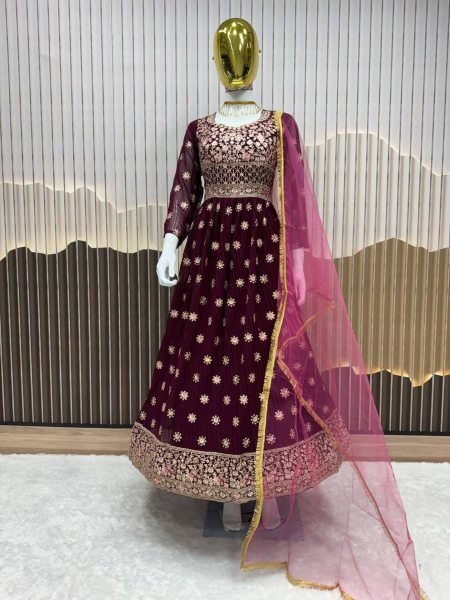 Stylish Fox Georgette Gown with Net Dupatta Premium Party Look for Diwali Kurtis