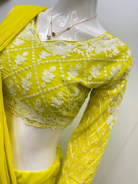 Stylish Georgette Ruffle Saree with Sequin Work Easy Draping Look Ready To Wear Saree 