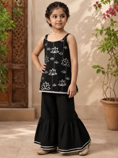 Stylish Girls Cotton Top and Bottom Set With Designer Embroidered Work Girls Wear