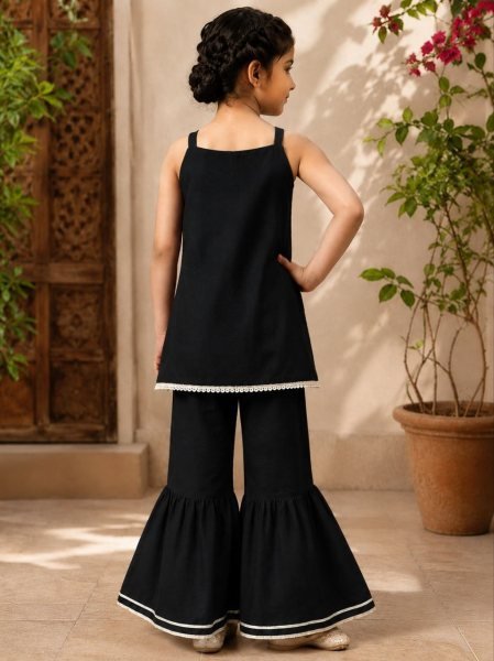 Stylish Girls Cotton Top and Bottom Set With Designer Embroidered Work Girls Wear