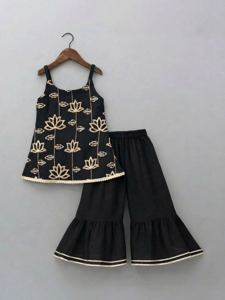 Stylish Girls Cotton Top and Bottom Set With Designer Embroidered Work Girls Wear