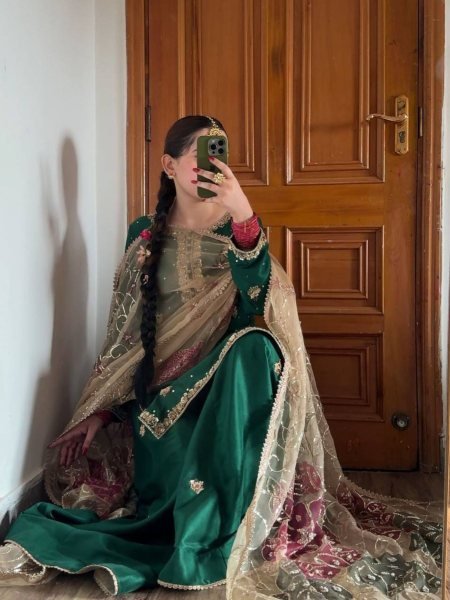 Stylish Green Chinon Punjabi Suit with Embroidery and Palazzo Dupatta Ready To Wear Ready To Wear Collection