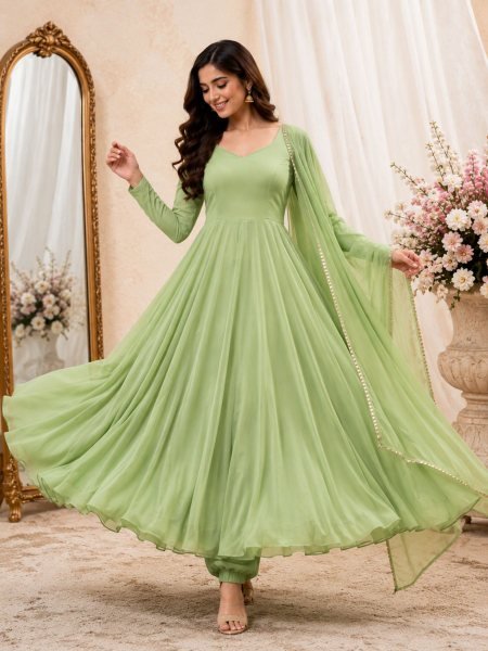 Stylish  Green Party Wear Anarkali Suit for Women Ready To Wear Suit