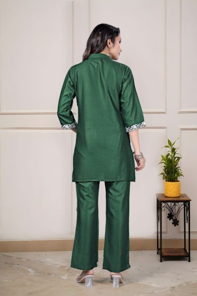 Stylish Green Rayon Two Piece Co Ord Set with Embroidery Work for Women Ready to Wear CO ORD Sets
