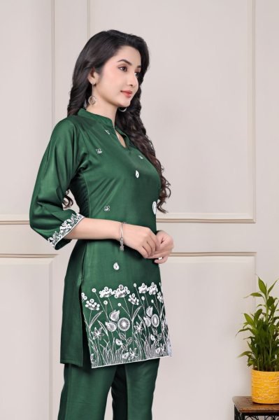 Stylish Green Rayon Two Piece Co Ord Set with Embroidery Work for Women Ready to Wear CO ORD Sets
