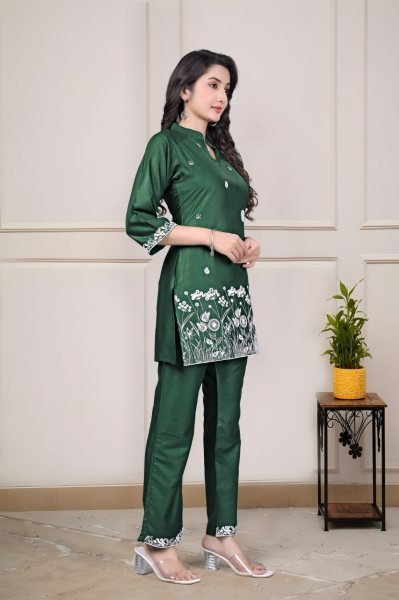 Stylish Green Rayon Two Piece Co Ord Set with Embroidery Work for Women Ready to Wear CO ORD Sets