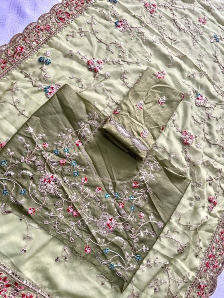 Stylish Green Star Georgette Saree with All Over Butta Embroidery and Blouse Designer Wedding Sarees Wholesale