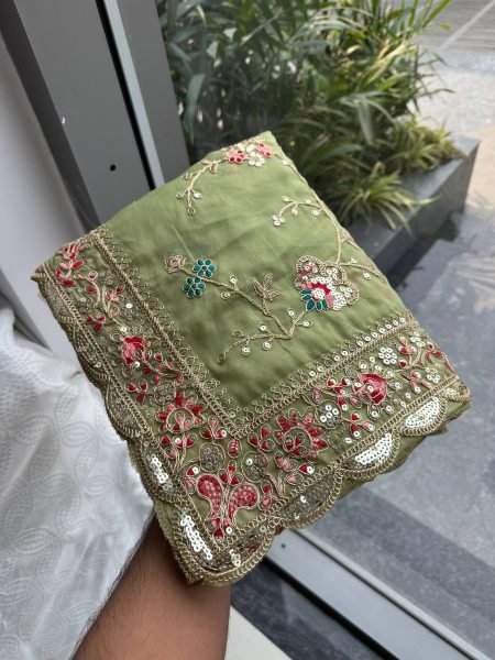 Stylish Green Star Georgette Saree with All Over Butta Embroidery and Blouse Designer Wedding Sarees Wholesale