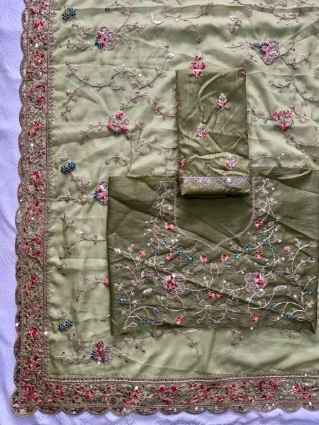 Stylish Green Star Georgette Saree with All Over Butta Embroidery and Blouse Designer Wedding Sarees Wholesale