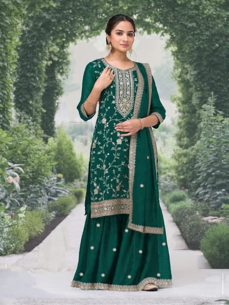 Stylish Green Vichitra Salwar Suit with Sequin Embroidery for Party and Wedding Functions Designer Plazzo Salwar Suits Wholesale