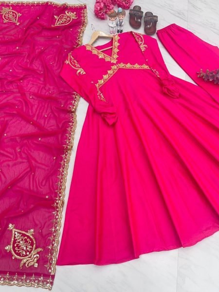 Stylish Heavy Soft Taffeta Silk Gown Plazzo With Dupatta Ready To Wear Collection