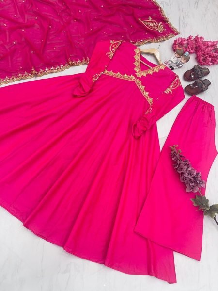 Stylish Heavy Soft Taffeta Silk Gown Plazzo With Dupatta Ready To Wear Collection