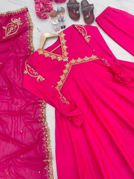 Stylish Heavy Soft Taffeta Silk Gown Plazzo With Dupatta Ready To Wear Collection