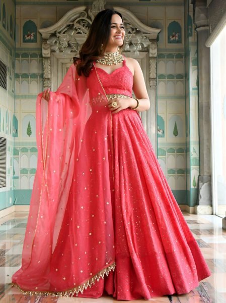 Stylish Hot Pink Georgette Bridal Lehenga with Thread Sequins Embroidery For Function Designer Lehenga Choli