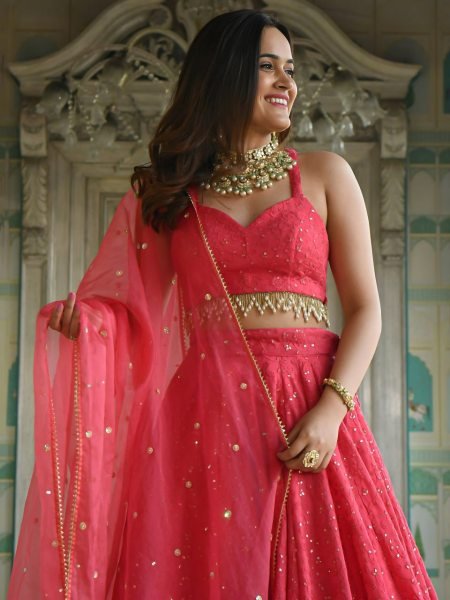 Stylish Hot Pink Georgette Bridal Lehenga with Thread Sequins Embroidery For Function Designer Lehenga Choli
