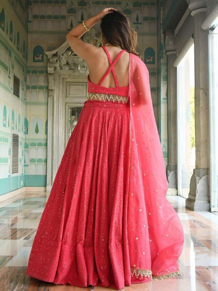 Stylish Hot Pink Georgette Bridal Lehenga with Thread Sequins Embroidery For Function Designer Lehenga Choli
